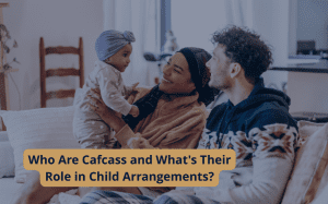 Smiling parents hold their baby at home while talking, representing a family navigating court proceedings — who are Cafcass and what is their role?